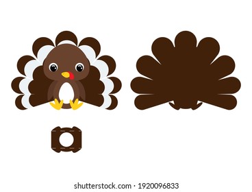 DIY cute turkey chocolate egg holder template. Retail paper box for the easter egg. Printable color scheme. Laser cutting vector template. Isolated packaging design illustration.