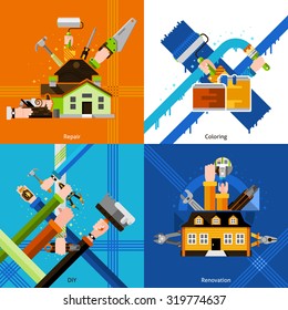 DIY design concept set with repair tools flat icons isolated vector illustration