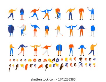 DIY designer with men and women in masks in different poses sitting and standing isolated on a white background. Coronavirus 2019-nCoV outbreak
