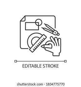 DIY Designing Linear Icon. Engineering Blueprint. Technical Scheme. Architect Plan For Project. Thin Line Customizable Illustration. Contour Symbol. Vector Isolated Outline Drawing. Editable Stroke