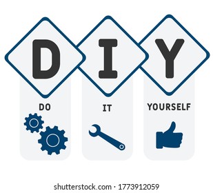 DIY - Do It Yourself acronym, business concept. word lettering typography design illustration with line icons and ornaments.  Internet web site promotion concept vector layout.