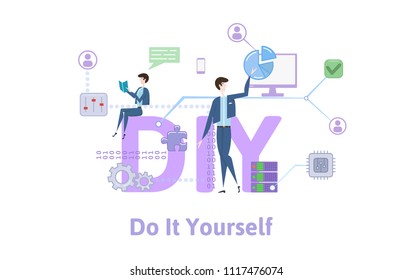 DIY, Do It Yourself. Concept with keywords, letters and icons. Colored flat vector illustration on white background.