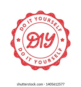 DIY do it yourself. Lettering abbreviation logo circle stamp. Vector illustration. Red Round Template for print design label, badge rubber seal stamp on white background