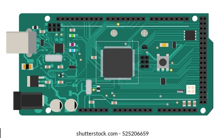 DIY electronic mega board with a micro-controller, LEDs, connectors, and other electronic components, to form the basic of smart home, robotic, and many other projects related to electronics.