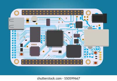 DIY electronic mega board with a micro-controller, LEDs, connectors, and other electronic components, to form the basic of smart home, robotic, and many other projects related to electronics.