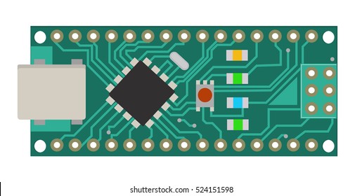 DIY electronic mini board with a micro-controller, LEDs, connectors, and other electronic components, to form the basic of smart home, robotic, and many other projects related to electronics.