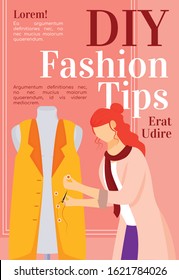 DIY Fashion Tips Magazine Cover Template. Trendy Outfits Ideas. Journal Mockup Design. Vector Page Layout With Flat Character. Style Guide Advertising Cartoon Illustration With Text Space