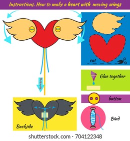 diy game for young kids . Instructions how to make paper heart. Origami heart with moving wings