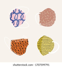 DIY Hand made face masks, poster, landing page. Abstract patters. Corona Virus. Covid 19. Prevention of viral respiratory diseases. Banner with space for text. Vector illustration. How to do it. 