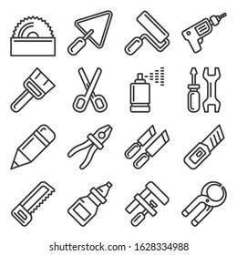 DIY Hand Tools Icons Set. Line Style Vector