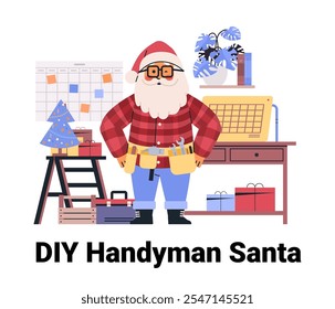 DIY Handyman Santa workshop tools gifts festive scene calendar desk ladder plant