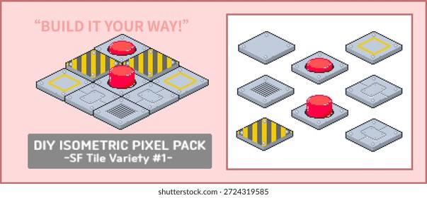 DIY Isometric SF Tile Pixel Pack #1 – Modular Game UI Tiles (Vector)