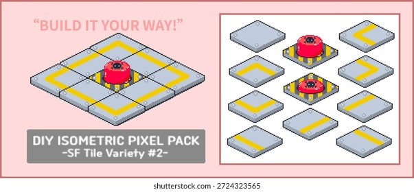 DIY Isometric SF Tile Pixel Pack #2 – Modular Game UI Tiles (Vector)