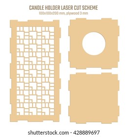 DIY laser cut vector scheme for candle holder in Art Deco style. Woodcut lantern scheme plywood 3mm.
