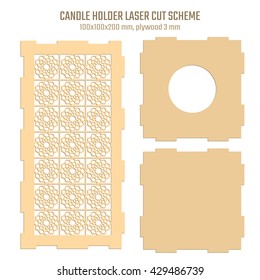 DIY laser cut vector scheme for candle holder in eastern style. Woodcut lantern scheme plywood 3mm.