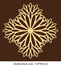 DIY laser cutting pattern. Jigsaw die cut ornament. Floral cutout silhouette stencil. Fretwork flower panel. Vector coaster for paper cutting, scrapbook and woodcut.