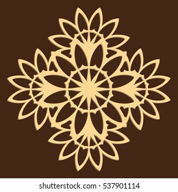 DIY laser cutting pattern. Jigsaw die cut ornament. Floral cutout silhouette stencil. Fretwork flower panel. Vector coaster for paper cutting, scrapbook and woodcut.