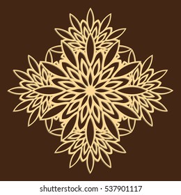 DIY laser cutting pattern. Jigsaw die cut ornament. Floral cutout silhouette stencil. Fretwork flower panel. Vector coaster for paper cutting, scrapbook and woodcut.
