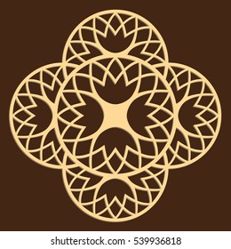 DIY laser cutting pattern. Jigsaw die cut ornament. Floral cutout silhouette stencil. Fretwork flower panel. Vector coaster for paper cutting, scrapbook and woodcut.