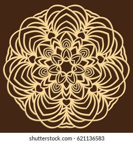 DIY laser cutting pattern. Jigsaw die cut ornament. Islamic cutout silhouette stencil. Fretwork round panel. Vector coaster for paper cutting, scrapbook and woodcut.