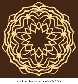 DIY laser cutting pattern. Jigsaw die cut ornament. Islamic cutout silhouette stencil. Fretwork round panel. Vector coaster for paper cutting, scrapbook and woodcut.