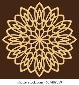 DIY laser cutting pattern. Jigsaw die cut ornament. Islamic cutout silhouette stencil. Fretwork round panel. Vector coaster for paper cutting, scrapbook and woodcut.