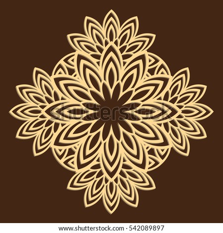 DIY laser cutting pattern. Jigsaw die cut ornament. Floral cutout silhouette stencil. Fretwork flower panel. Vector coaster for paper cutting, scrapbook and woodcut.