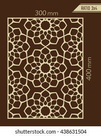 DIY Laser Cutting pattern. Woodcut Vector Panel. Plywood Lasercut Eastern Design. Hexagonal Pattern for Laser or Paper Cutting.