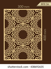 DIY Laser Cutting pattern. Woodcut Vector Panel. Plywood Lasercut Eastern Design. Hexagonal Pattern for Laser or Paper Cutting.