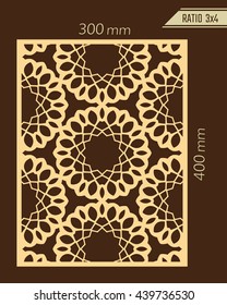 DIY Laser Cutting pattern. Woodcut Vector Panel. Plywood Lasercut Stencil Design. Hexagonal Pattern for Laser or Paper Cutting.