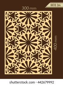 DIY Laser Cutting pattern. Woodcut Vector Panel. Plywood Lasercut Stencil Design. Geometric Pattern for Laser or Paper Cutting.