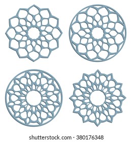 Patrones de corte láser DIY. Ornamentos islámicos cortados. Trazado de silueta. Paneles redondos de trabajo libre. Máquinas vectoriales para cortar papel, rayar y cortar madera.