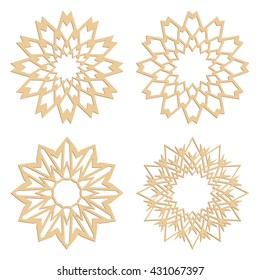 DIY laser cutting patterns. Islamic die cut ornaments. Cutout silhouette stencils. Fretwork round panels. Vector coasters for paper cutting, scrapbook and woodcut.
