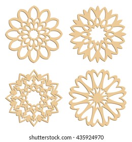 DIY laser cutting patterns. Islamic die cut ornaments. Cutout silhouette stencils. Fretwork round panels. Vector coasters for paper cutting, scrapbook and woodcut.