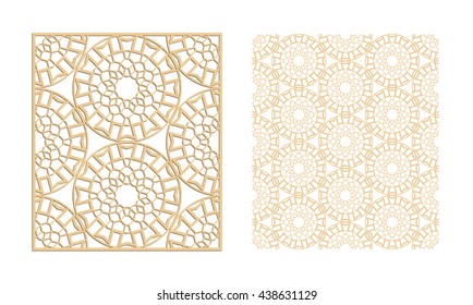 DIY Laser Cutting set. Woodcut Vector Panel. Plywood Lasercut Eastern Design. Hexagonal Seamless Pattern for Laser Cutting.