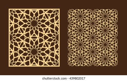 DIY Laser Cutting set. Woodcut Vector Panel. Plywood Lasercut Eastern Design. Hexagonal Seamless Pattern for  Laser Cutting.