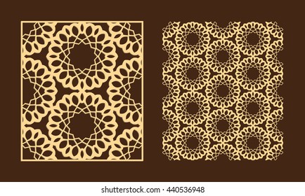 DIY Laser Cutting set. Woodcut Vector Panel. Plywood Lasercut Eastern Design. Hexagonal Seamless Pattern for  Laser Cutting.