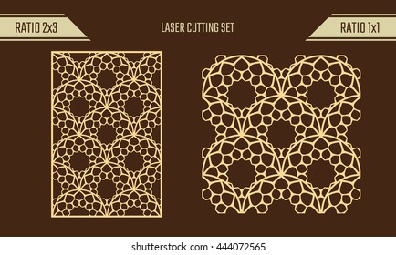 DIY Laser Cutting set. Woodcut Vector Panel. Plywood Lasercut Eastern Design. Rising Sun Seamless Pattern for Laser Cutting.