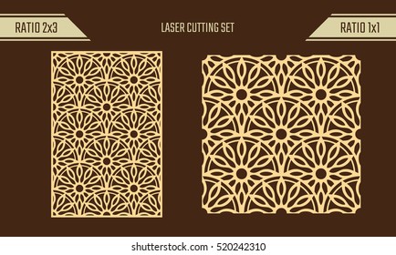 DIY Laser Cutting set. Woodcut Vector Panel. Plywood Lasercut Eastern Design. Rising Sun Seamless Pattern for Laser Cutting.