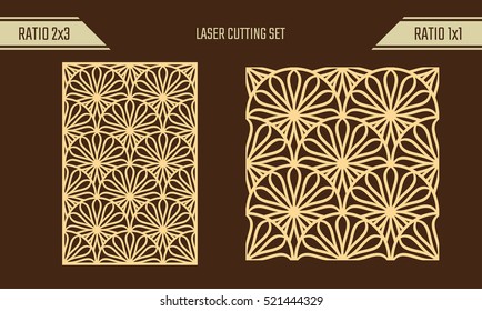 DIY Laser Cutting set. Woodcut Vector Panel. Plywood Lasercut Eastern Design. Rising Sun Seamless Pattern for Laser Cutting