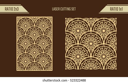 DIY Laser Cutting Set. Woodcut Vector Panel. Plywood Lasercut Eastern Design. Rising Sun Seamless Pattern For Laser Cutting.