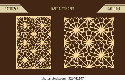 DIY Laser Cutting set. Woodcut Vector Panel. Plywood Lasercut Eastern Design. Rising Sun Seamless Pattern for Laser Cutting.