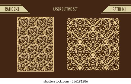 DIY Laser Cutting set. Woodcut Vector Trellis Panel. Plywood Lasercut Eastern Design. Rising Sun seamless pattern for printing, engraving, paper cutting. Stencil lattice ornament.