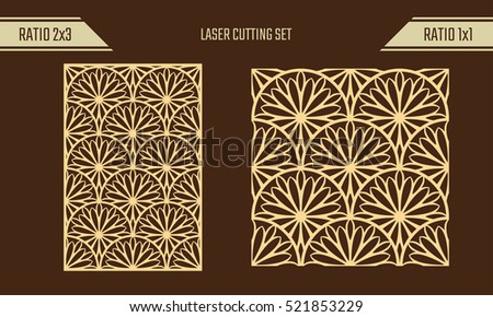 DIY Laser Cutting set. Woodcut Vector Panel. Plywood Lasercut Eastern Design. Rising Sun Seamless Pattern for Laser Cutting