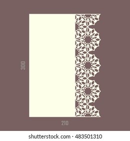 DIY laser cutting vector card. Wedding die cut invitation template. Paper lace cutting. Scrapbook cutout menu. A4.