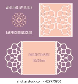 DIY laser cutting vector envelope. Wedding die cut invitation template. Cutout silhouette card.