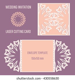 DIY laser cutting vector envelope. Wedding die cut invitation template.