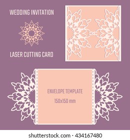 DIY laser cutting vector envelope. Wedding die cut invitation template. Paper cutting.