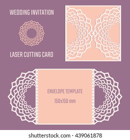 DIY laser cutting vector envelope. Wedding die cut invitation template. Cutout silhouette card.