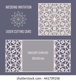 DIY laser cutting vector envelope. Wedding die cut invitation template.